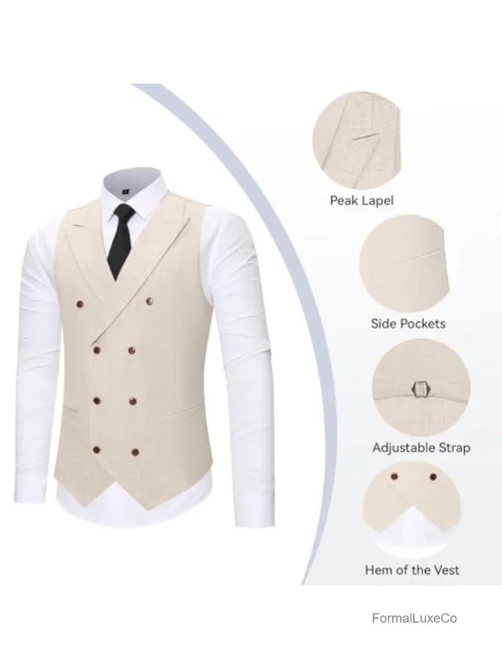 Men's Linen Suit Set 2 Piece Slim Fit Vest & Pants Summer Tuxedo